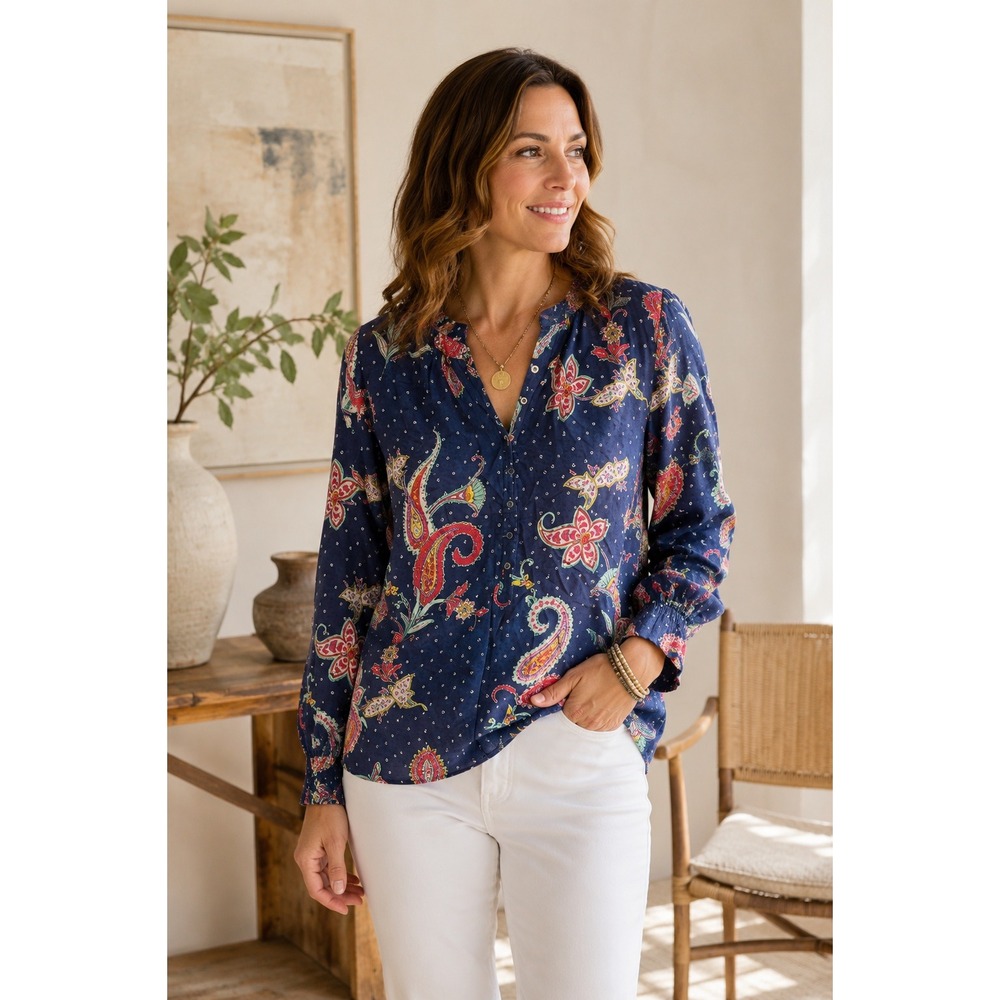 Talbots XL Paisley Blouse Boho Cottagecore Coastal Grandmother Artisan Chic